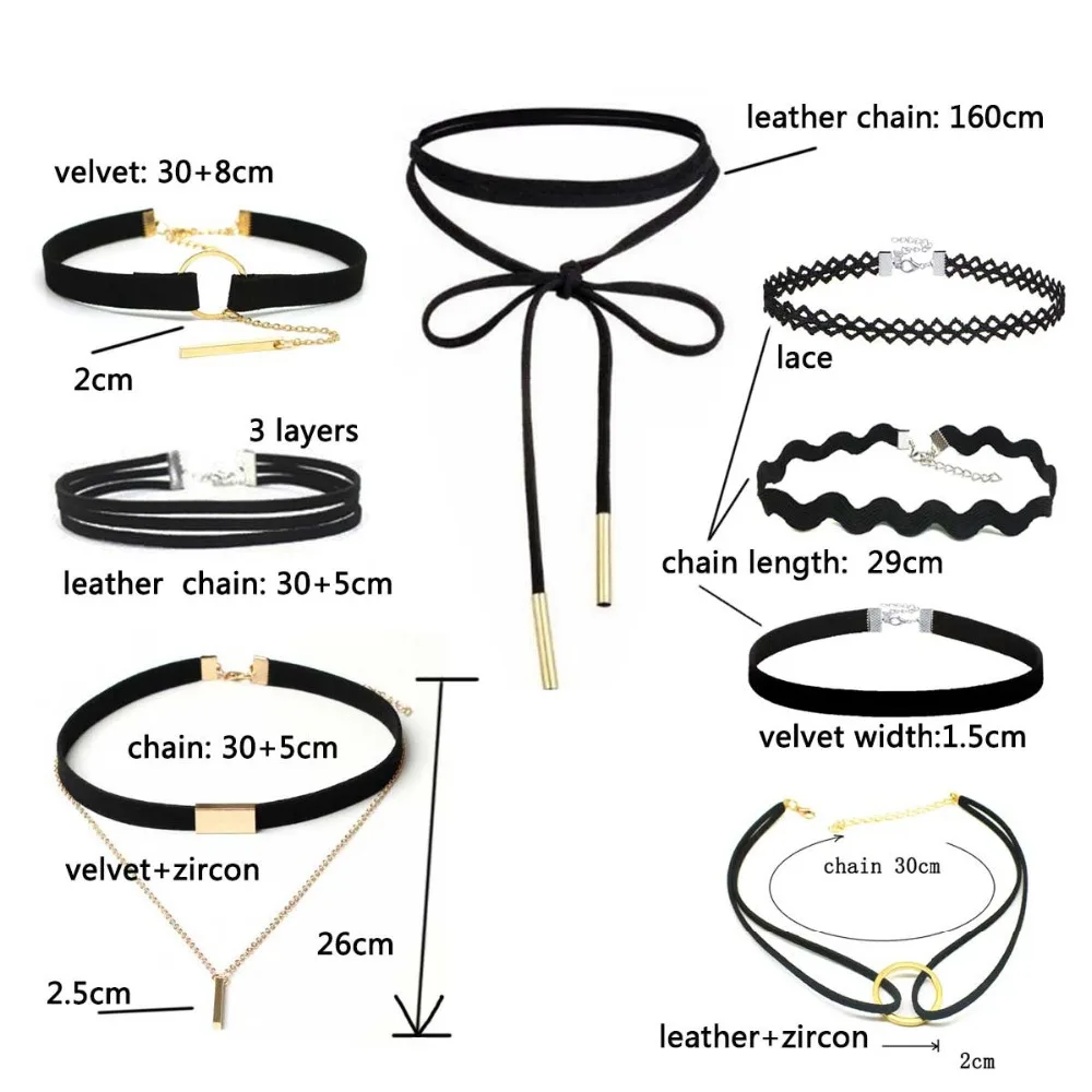 Женский набор из 8 предметов ZOEBER Готический кожаный чокер с татуировками колье