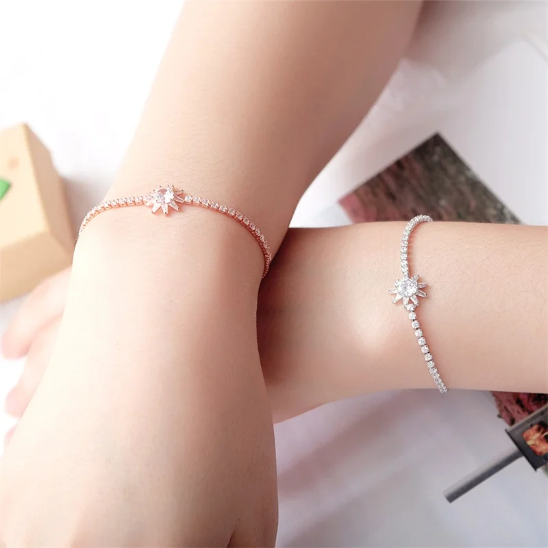 V.YA Newest Flower Zircon Bracelet For Women Rose Gold Crystal Bead Bangles Adjustable Female Gift | Украшения и аксессуары