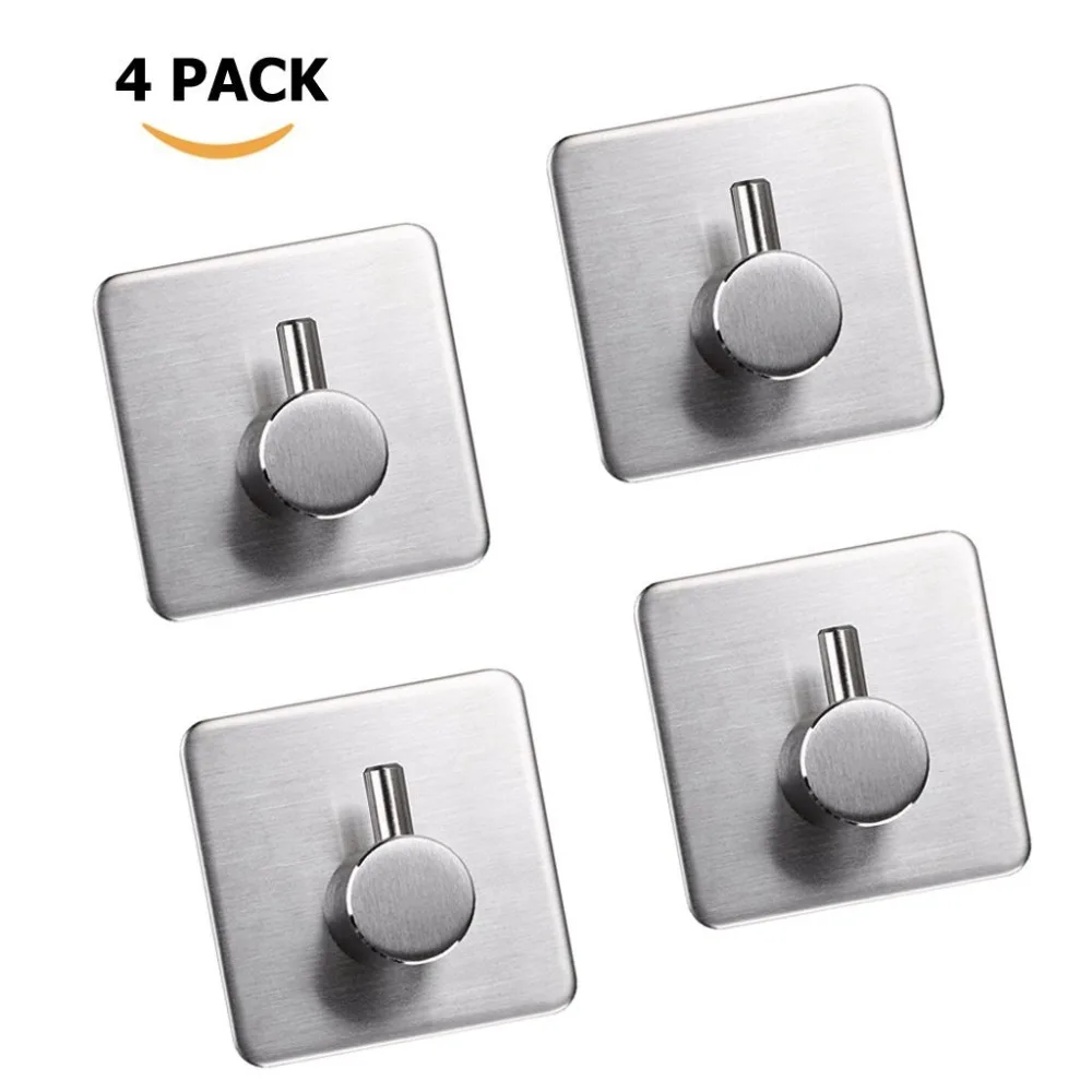 

4-Pack Towel/Robe Hook 3M Self Adhesive for Kitchen Bathroom SUS304 Stainless Steel Brushed Nickel