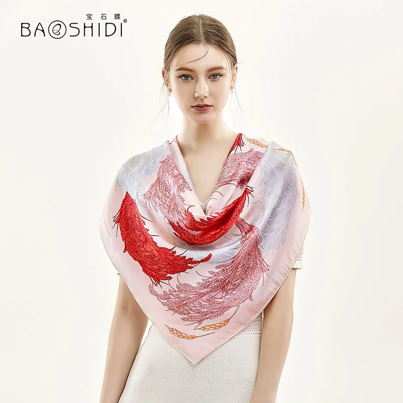 Женский шарф из 100% шелка BAOSHIDI толстый натурального 16 момме 106*106 см |