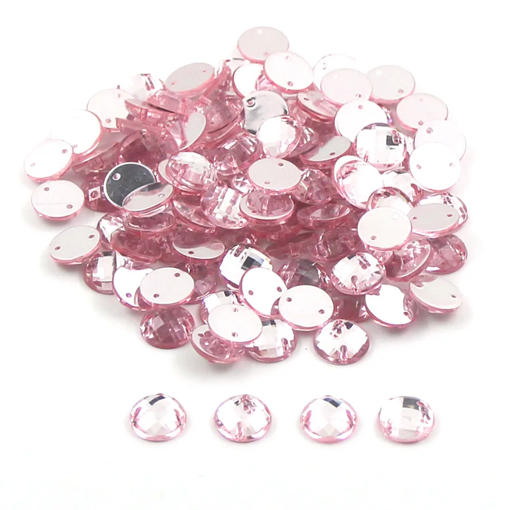 Круглые стразы с плоским основанием 100 шт. 2 отверстия Пришивные Кристальные