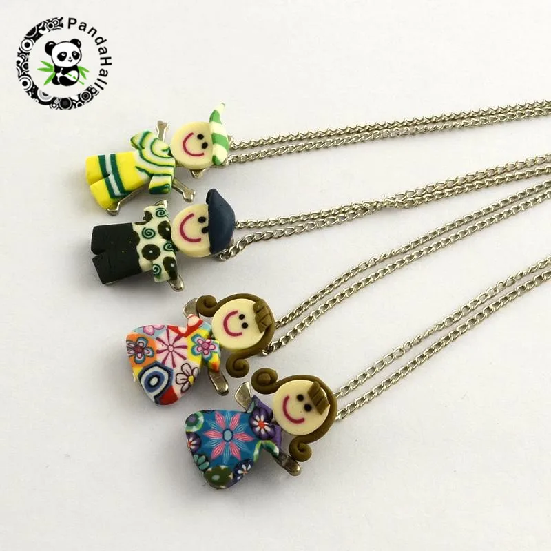 12 шт. Детская Подвеска из полимерной глины ожерелья с железными цепочками разные