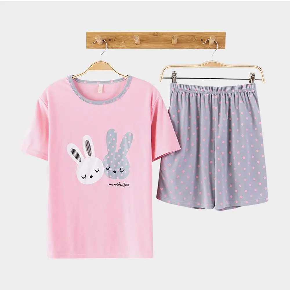Sleepwear-Pink1 DANALA, хлопок, повседневная женская одежда для сна, наборы, лето, панда, Amimals, принт, короткий рукав, пижамы, наборы, женские домашние костюмы, одежда для сна - Цвет: Sleepwear-Pink1