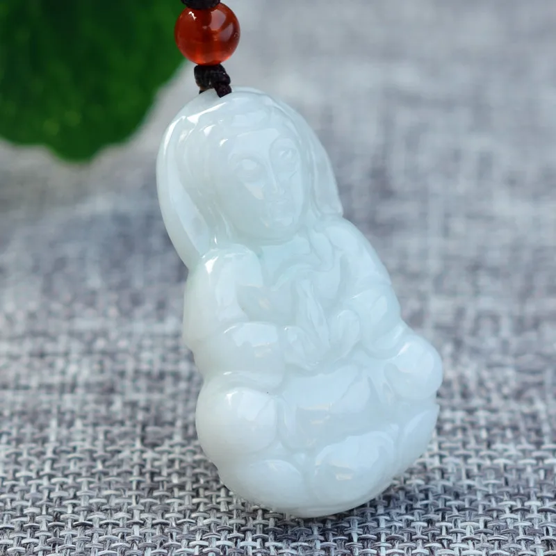 Drop Shipping A Grade Natural Jadeite Pendant Necklace Carved Chinese GUANYIN Gift for Women Men's Jades fashion Jewelry | Украшения и
