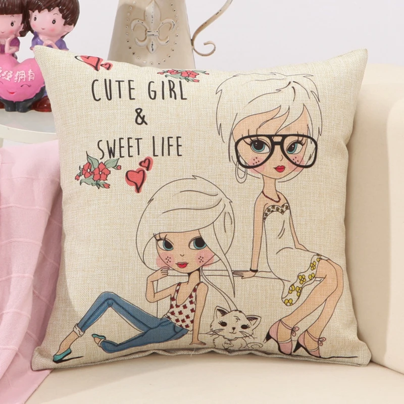 Милый чехол для подушки с принтом девочек декоративная подушка дома 45x45 см