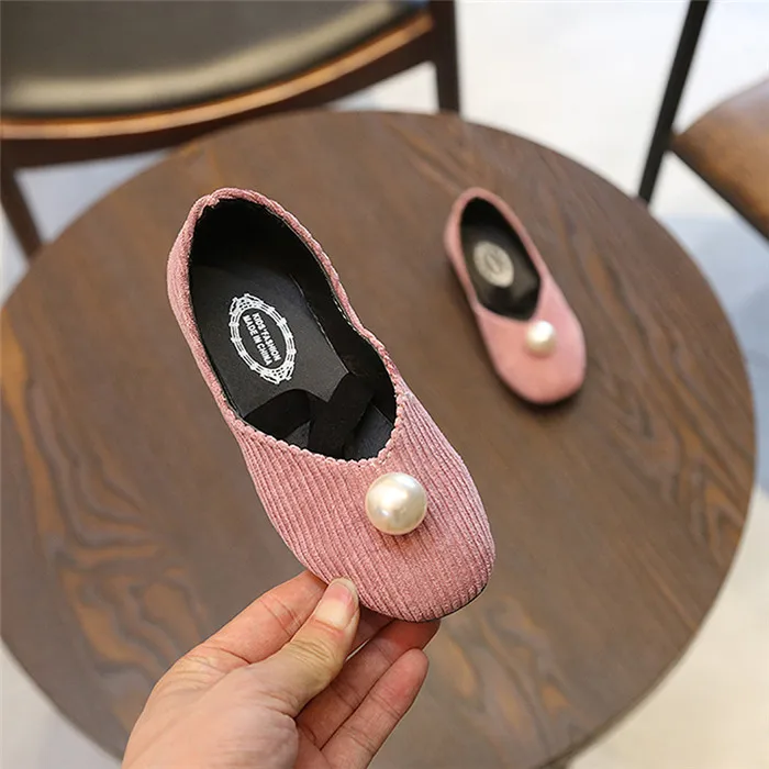 Mumoresip Girls Princess Shoes Flock Fabric With Pearl Soft Kids Flats Elastic Band Black Pink Beige Sweet 4-10 yr | Детская одежда и