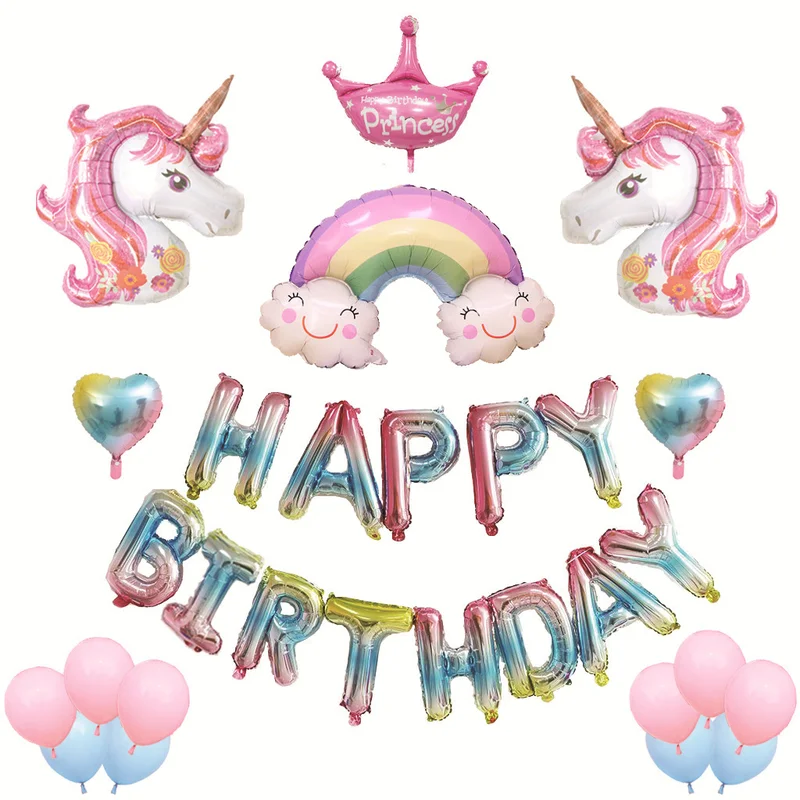 Фото Единорог мультфильм пони макарон набор воздушных шаров День рождения украшения