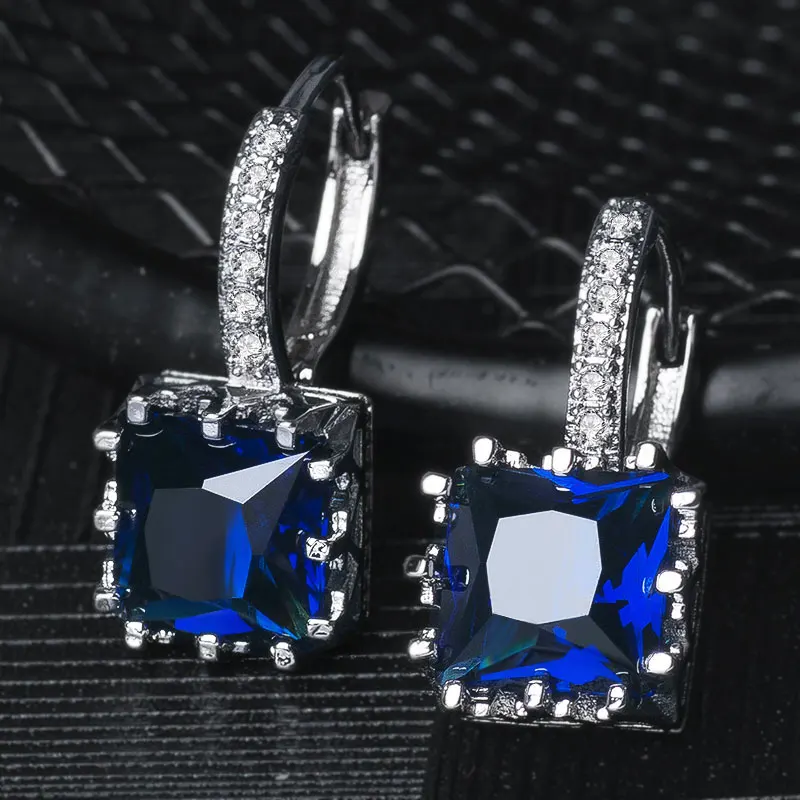 QCOOLJLY новые серьги чудесные глянцевые 9 цветов шикарные Квадратные CZ AAA кубический цирконий серебряный цвет тонкие серьги-кольца для женщин