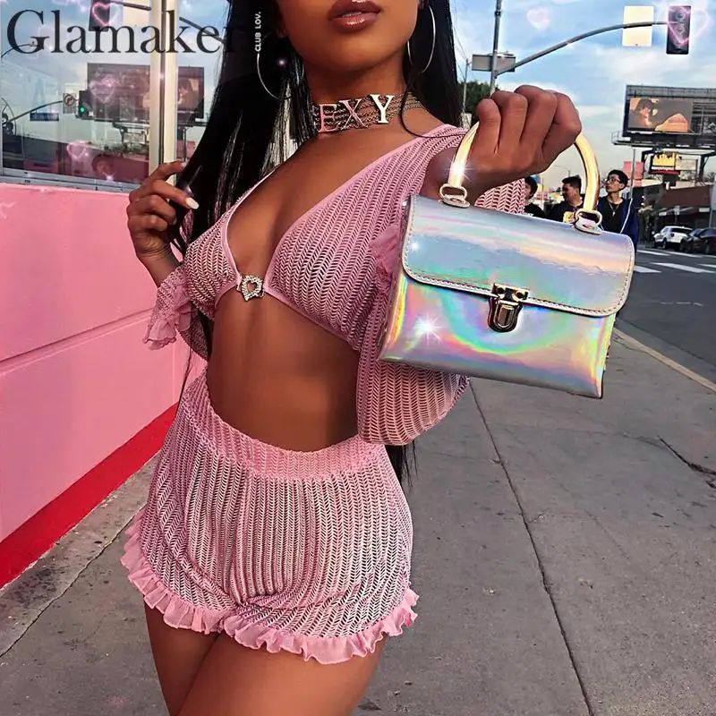 Женский шифоновый плиссированный комбинезон Glamaker однотонный Облегающий из двух