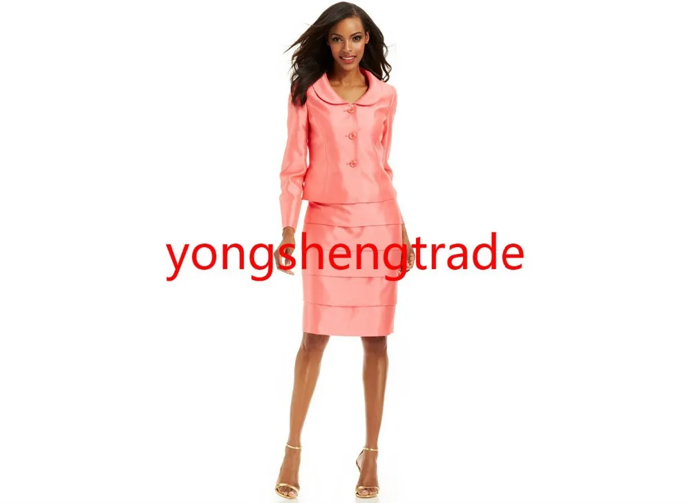 Классический стиль Многоуровневая юбка шантунг костюм на заказ розовый женский