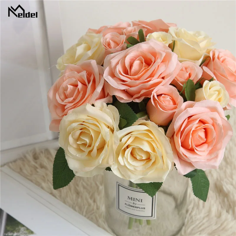 Meldel свадебные букет искусственного шелка Роза Пион 7 цветок с головками розовый
