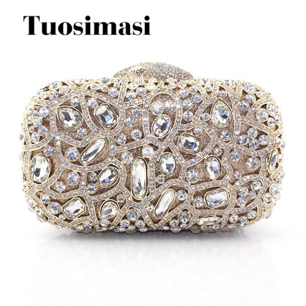 

Delicate Handmade Golden Big Crystal Women Stylish Clutch Bag