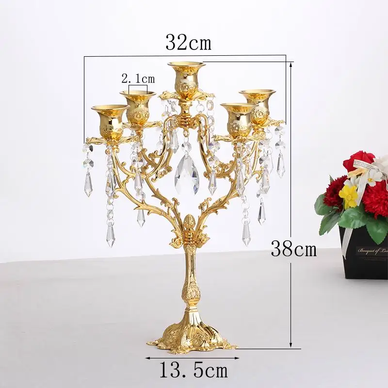 

PEANDIM 5&3 Lights Romantic 5 Arms Candle Holders European Candle Strand Candlelight Dinner Decorations Gold Crystal Candlestick