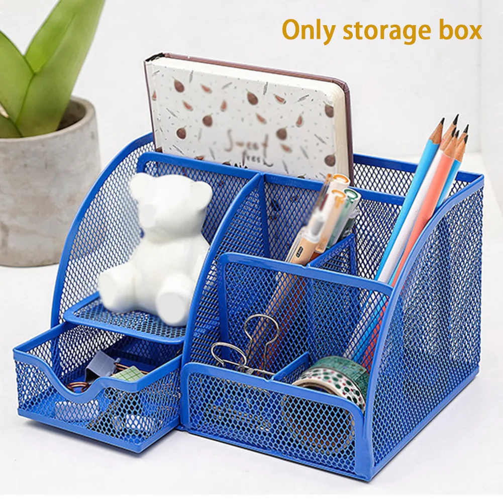 Box Desk Organizer Stationery Holder Pen Multi-functional Metal Mesh Container School Supplies Office |