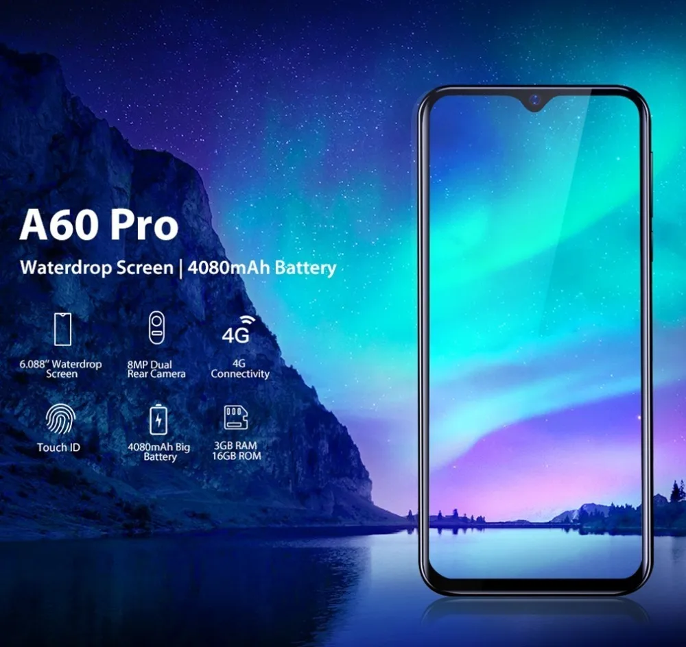 Смартфон Blackview A60 Pro, мобильный телефон, 6,088 дюймов, экран в виде капли воды, 4G LTE, 4080 мАч, Android 9,0, 3 Гб ram, двойная задняя камера, сотовый телефон