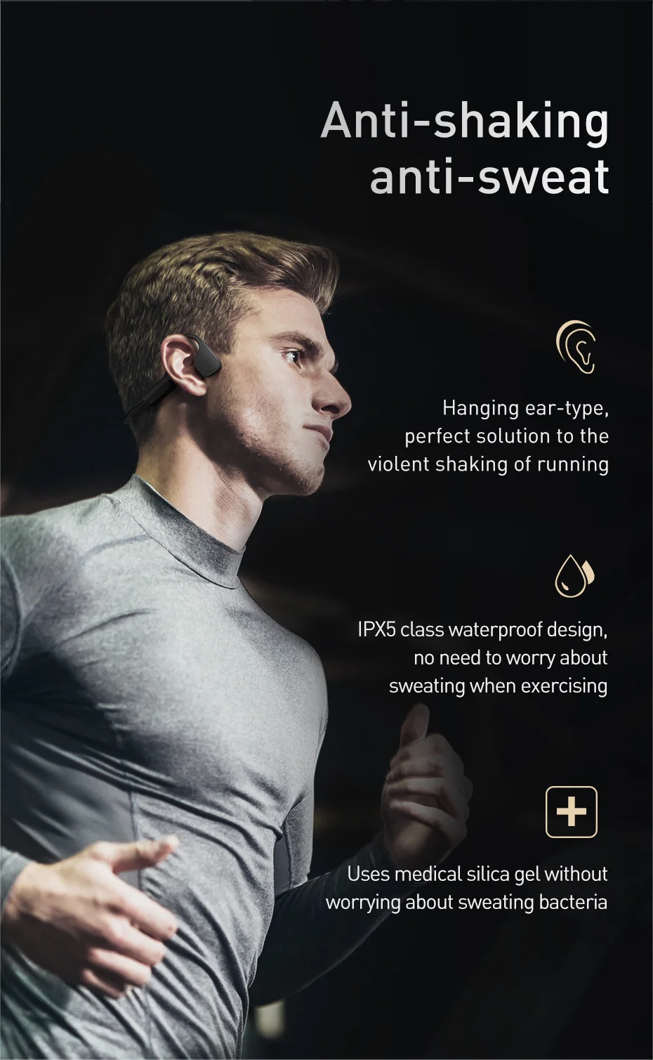 Baseus BC10 костной проводимости Bluetooth наушники Спорт на открытом воздухе Водонепроницаемый Беспроводные наушники с кожей-дружественный материал