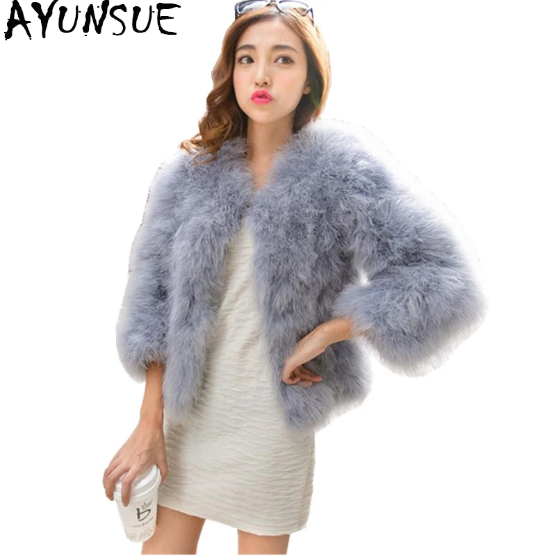 AYUNSUE 2020 Women Real Fur Coat Genuine Ostrich Feather Shrug Short Winter Jacket Natural Ostrich Fur Coats Female WYQ1671