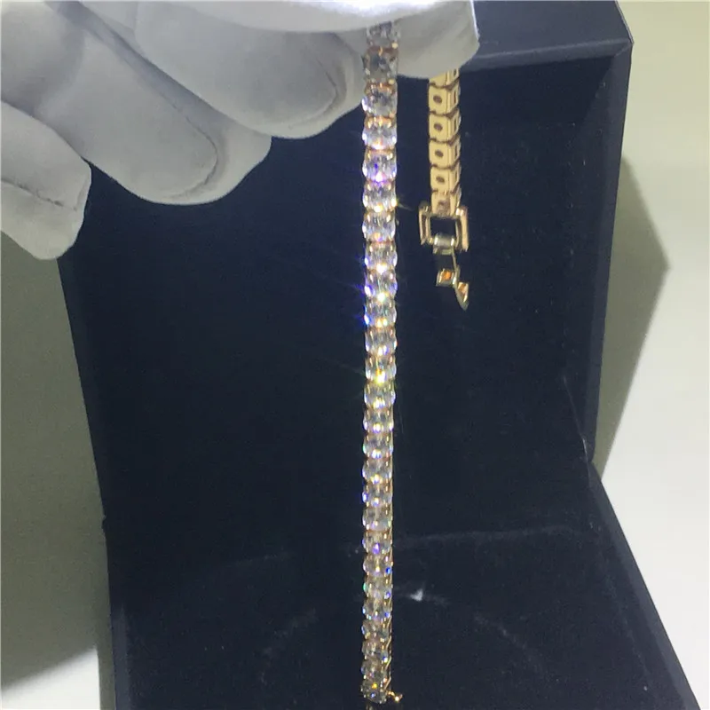 Модный Теннисный браслет 5А кубический цирконий желтое золото обручальные