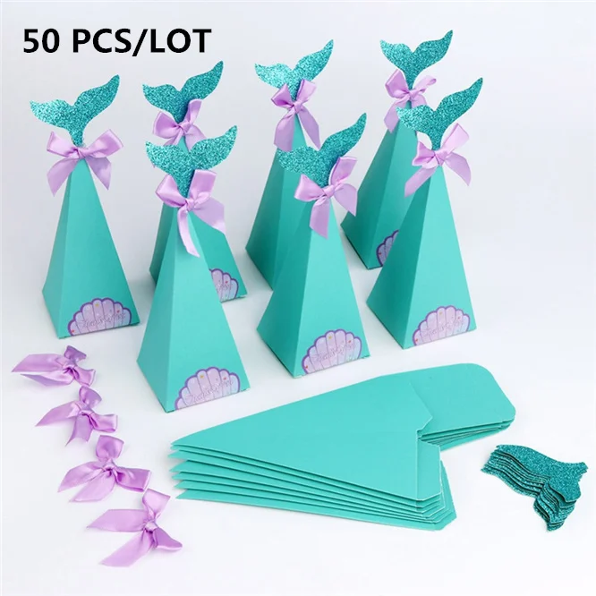 

50 PCS/LOT DIY Mermaid Gift Boxes Sweet Child gift Paper Candy Box Mermaid Birthday Party Decorations Kids Favor Boxes Wedding
