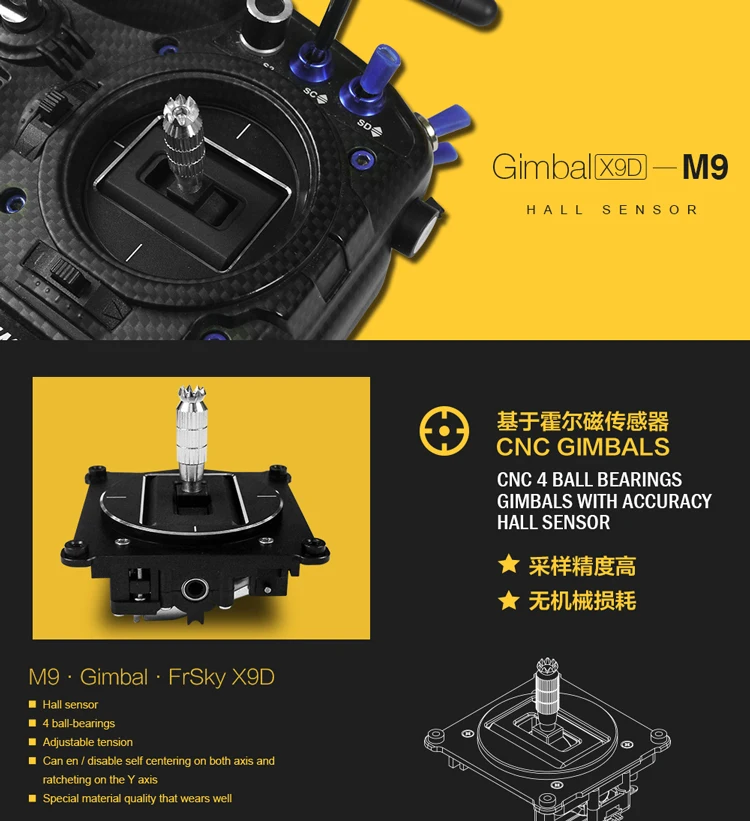 Высокое качество Frsky M9-Gimbal M9 Высокая чувствительность датчика Холла Gimbal для Taranis X9D& X9D Plus