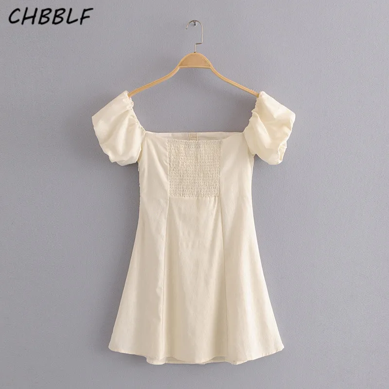 CHBBLF sweet slash neck women mini dress puff sleeve female cute summer dresses vestido XDN9276 | Женская одежда
