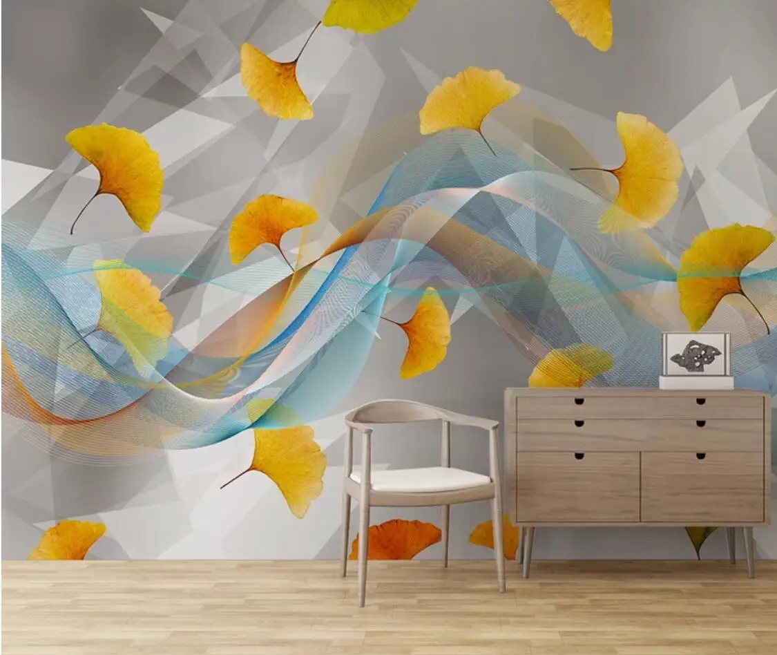 

Abstract Geometric Ginkgo Biloba Wall Mural Photo Wall Paper 3D Canvas Wallpapers TV Background Art Wall Decor Papel De Parede