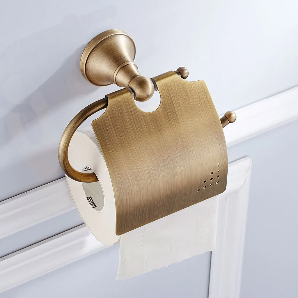 

Brass Antique Bathroom Toilet Paper Holder Hanger with Cover Tissue Bar