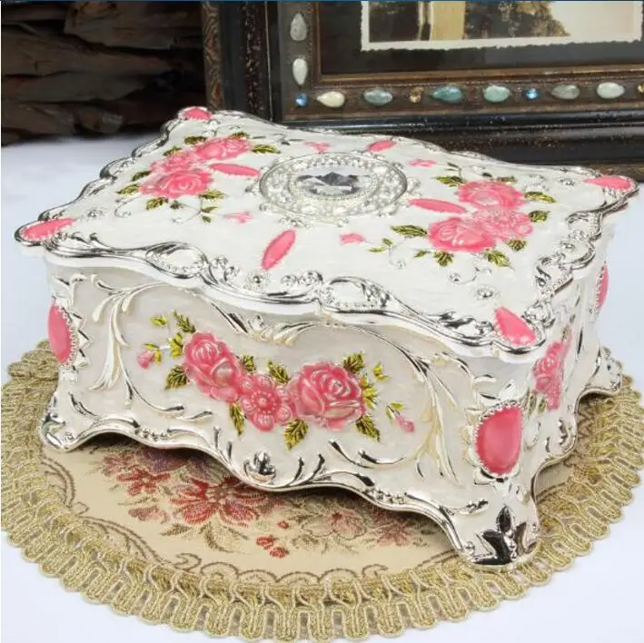 silver pink Ретро Цветочная резная двухслойная металлическая коробка для украшений Органайзер подарочные картонные коробки для макияжа Органайзер металлическая коробка Z046 - Цвет: silver pink