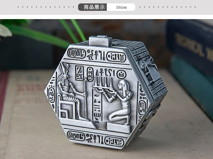 Маленький размер шестигранный металлический чехол, шкатулка для ювелирных изделий, Египетский узор, резная сувенирная Подарочная коробка для хранения, органайзер для бусин, винтажный сундук