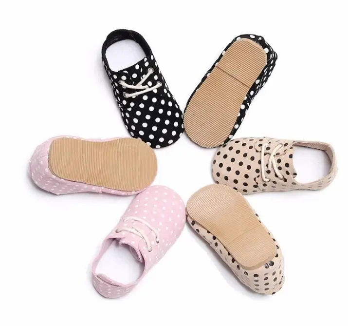 

2019 new High quality hard sole genuine leather handmade baby shoes polka dot toddler maccasins shoes lace up kids shoes