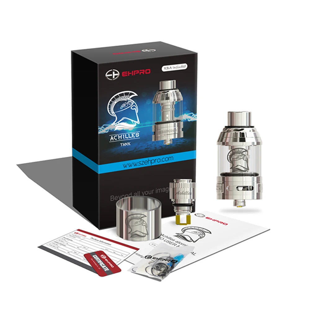 

Original Ehpro Achilles 24.5mm RBA&RTA Atomizer 510 Thread 2ml/3.5ml Silver Electronic Cigarette Tank Adjustable Airflow Vape