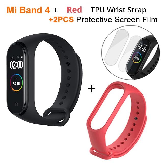 films n red strap Новейший Xiaomi mi-браслет 4 Smart mi Band 4, фитнес-браслет с частотой сердечных сокращений 135 мАч, цветной экран, Bluetooth 5,0 - Цвет: films n red strap