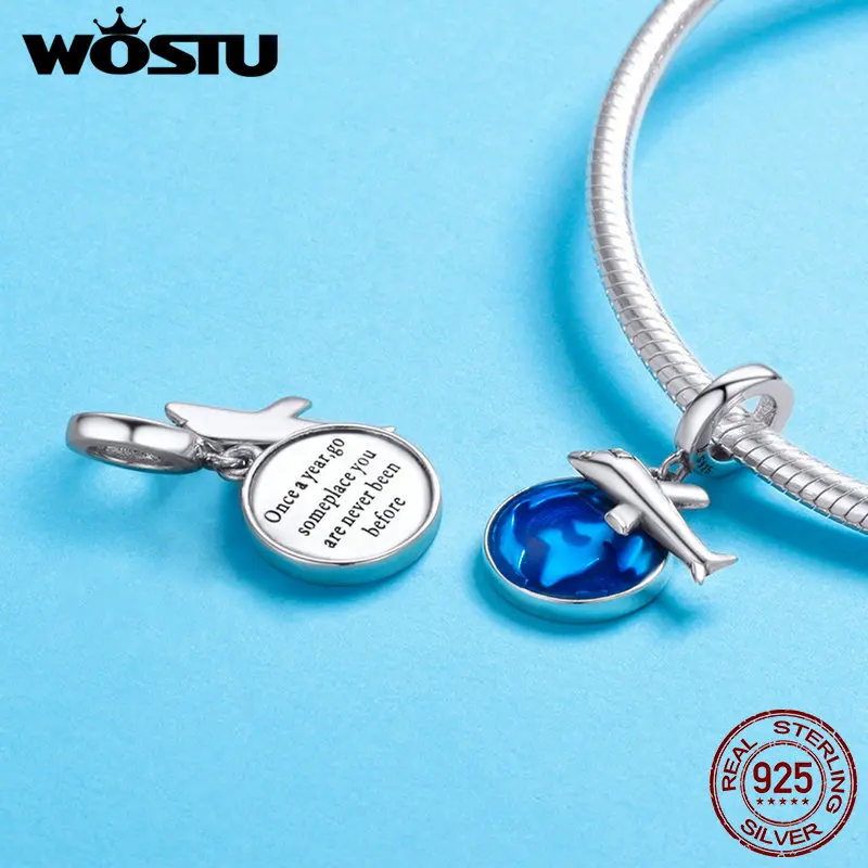 WOSTU подлинное серебро 925 пробы мировое путешествие самолет &amp земля болтаются
