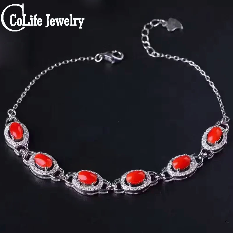 Классический браслет с драгоценными камнями 6 шт. из натурального кораллового