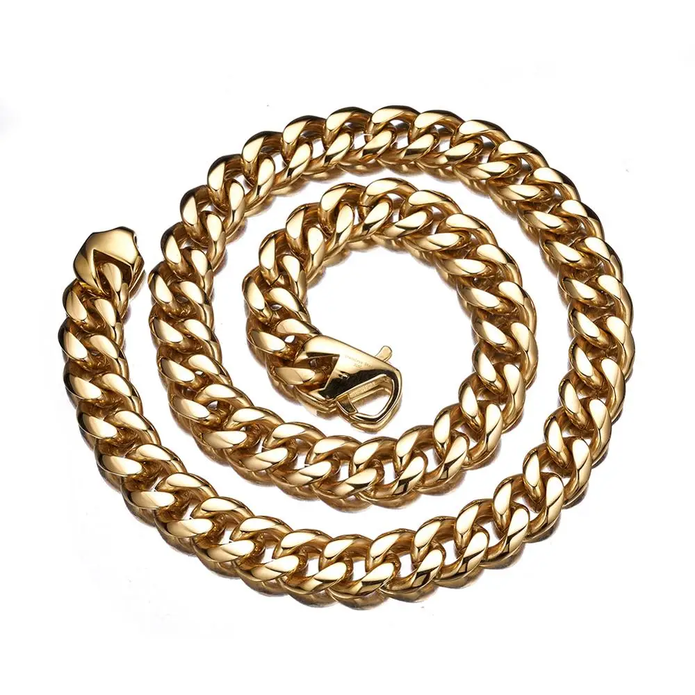 

15mm Curb Cuban Mens Necklace Chain Silver Gold Color Stainless Steel Necklaces for Men Fashion Jewelry