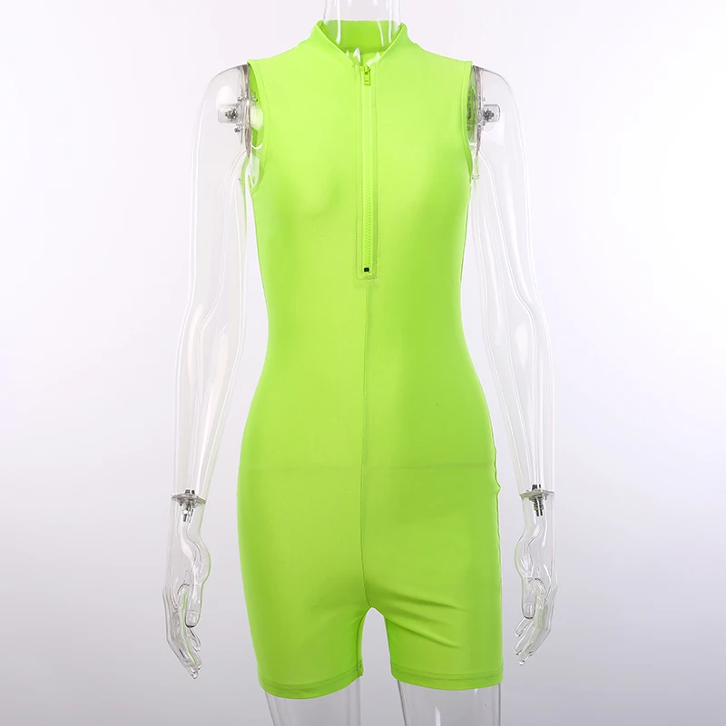 Sexy Bodycon Jumpsuit Playsuit Romper Sleeveless Bodysuit Women Zipper V Neck Elegant Skinny Polyester Summer 2019 New | Женская одежда