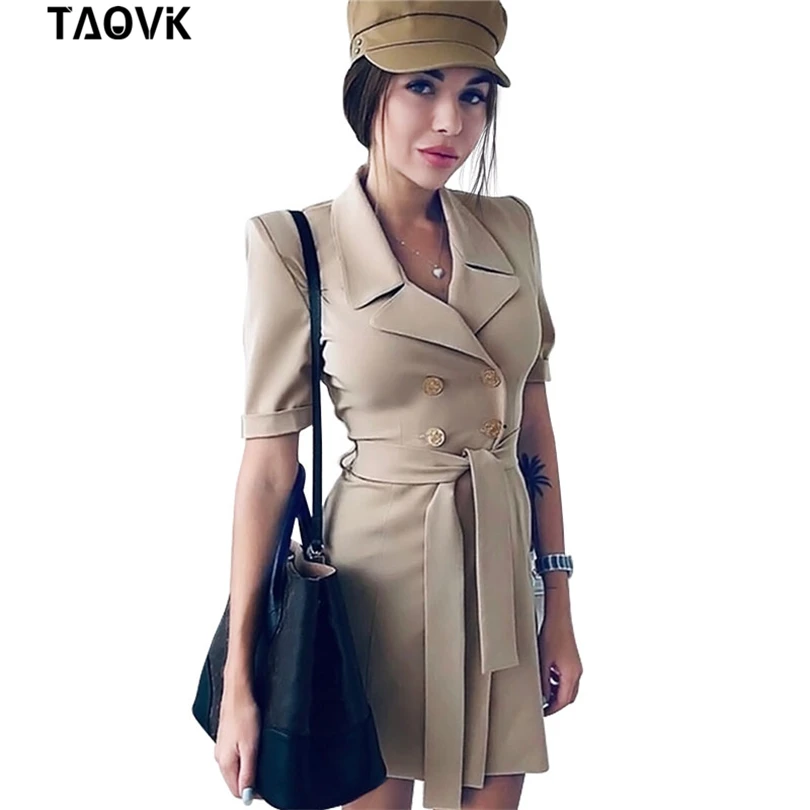 Женское двубортное платье блейзер TAOVK офисное с отложным воротником и коротким