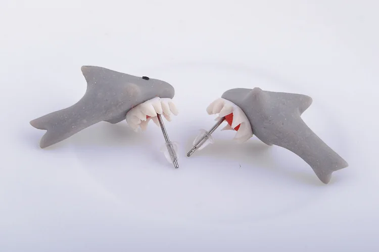 1 Pair Hot Sale Cute 3D Cartoon Shark Ear Studs Soft Polymer Clay Animal Earrings for Women Piercing Jewelry Handmade BijouxDL13 | Украшения