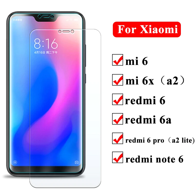 Protective Glass for xiaomi mi a2 lite redmi 6a note 6 pro glas tempered a6 protecting film 9h protect | Мобильные телефоны и