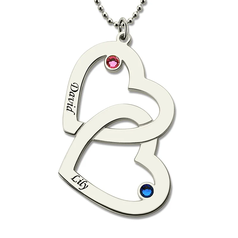 2 hearts Колье с заказным именем именной, буква ожерелье s серебряная цепь с плетением «сердце» 2 3 4 5 именов кулон ювелирные изделия для Рождественский подарок для женщин - Окраска металла: 2 hearts