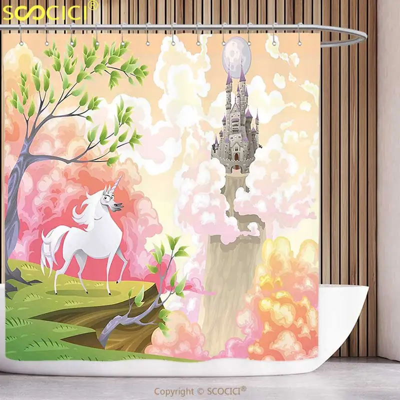 Уникальная занавеска для душа мультяшный декор фантазийный мир с единорогом и