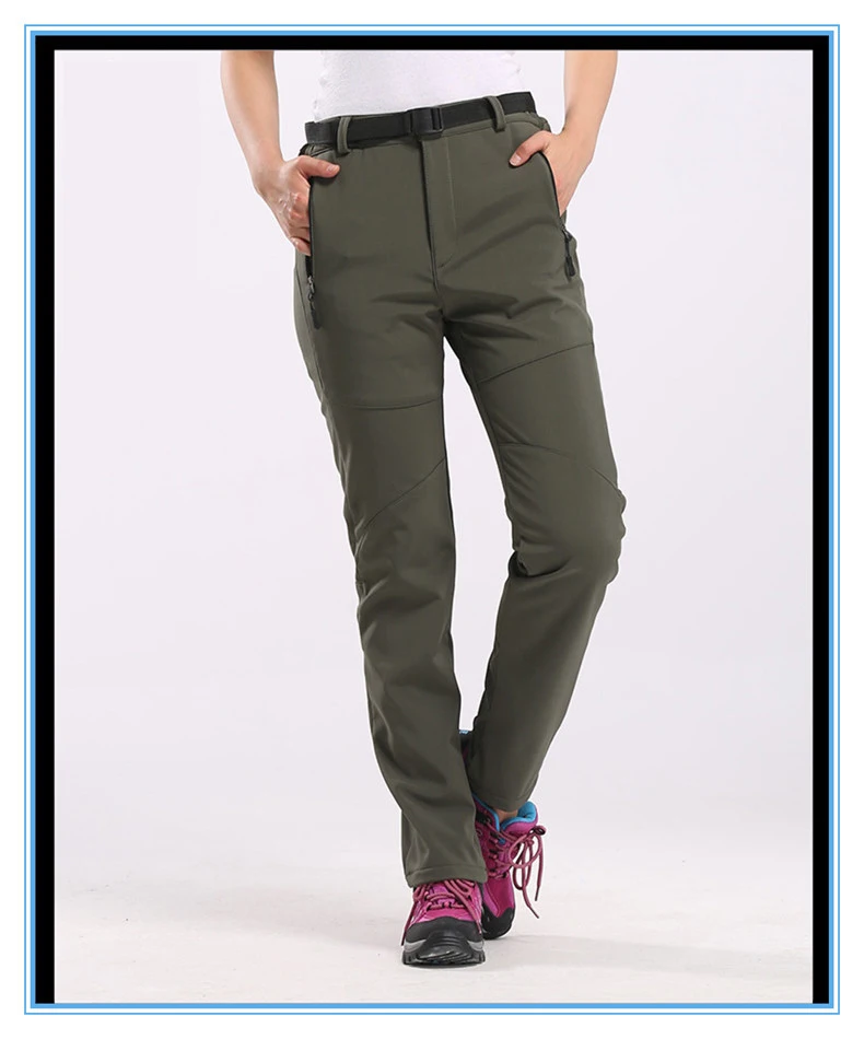 Women Army Green NUONEKO зимние мужские и женские флисовые софтшелл походные брюки для походов на открытом воздухе спортивные брюки треккинговые лыжные водонепроницаемые брюки PM01 - Цвет: Women Army Green