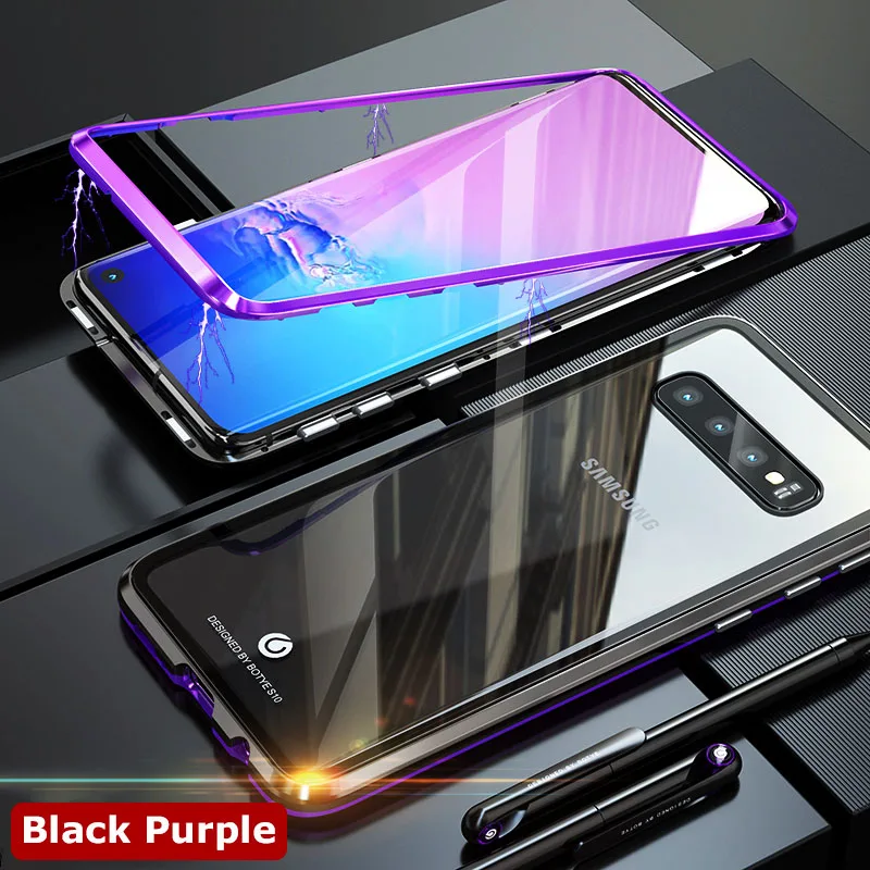 --Black Purple-- Полный корпус защитный чехол для телефона для samsung Galaxy Note 10 Plus Магнитный чехол для samsung S10 Note10 Plus металлический чехол Bumber - Цвет: --Black Purple--