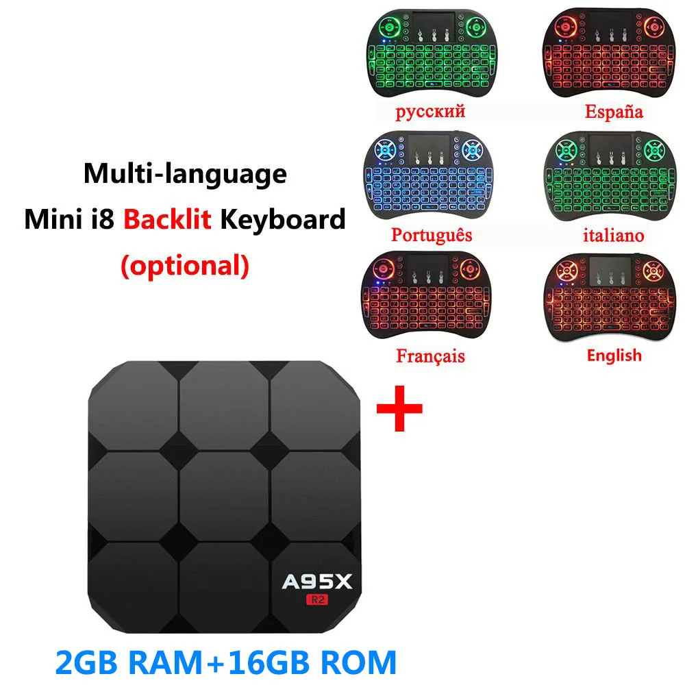 add i8 backlit A95X R2 Смарт ТВ приставка Android 7,1 Amlogic S905W четырехъядерный 2 ГБ DDR3 16 Гб rom телеприставка 4 к 3D H.265 2,4 ГГц Wifi HD медиаплеер - Цвет: add i8 backlit