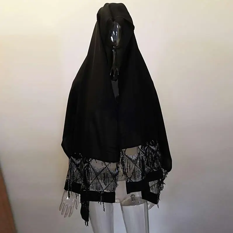 Black Hijab Scarf Кафтан абайя с блестками мусульманский хиджаб платье джилбаб Катара ОАЭ халат Дубайский кафтан марокаин Абая для женщин турецкая исламская одежда - Цвет: Black Hijab Scarf