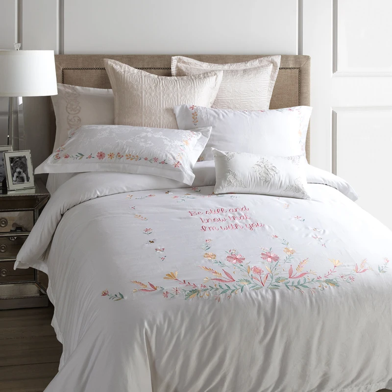 Комплект постельного белья с вышивкой 100% длинный степлер хлопковый пододеяльник