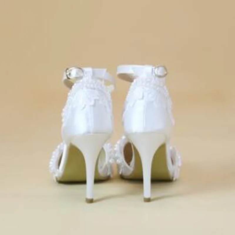 Женские свадебные туфли на высоком каблуке белые лодочки с бусинами