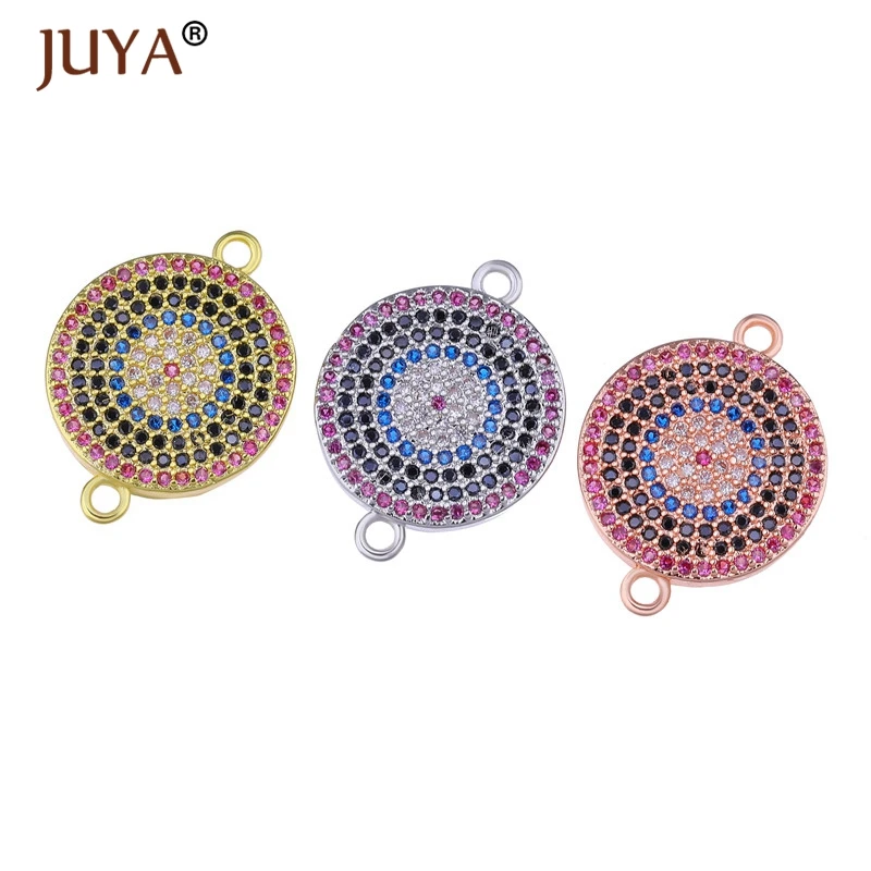 Jewelry Making Supplies Multi-color AAA Cubic Zirconia Rhinestone Round Evil Eye Charm Pendants Connectors For | Украшения и
