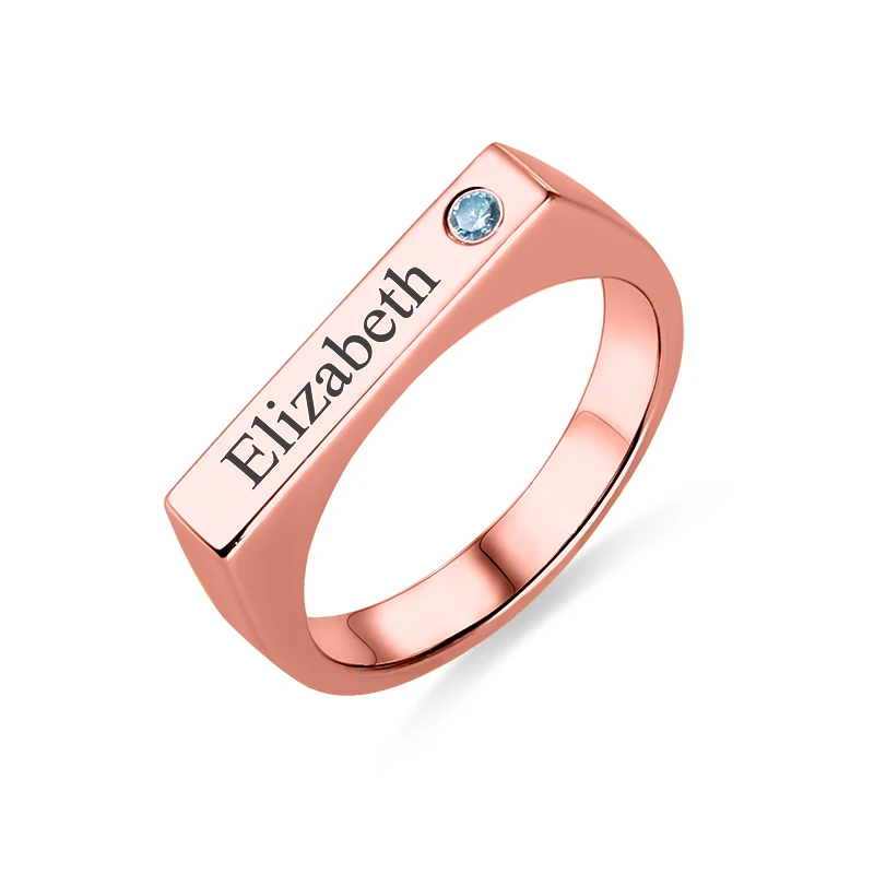 

AILIN Engraved Female Bar Rings With Birthstone In Rose Gold For Her Name Bar Rings For Lady Anniversary Gift Ring Size 6-12