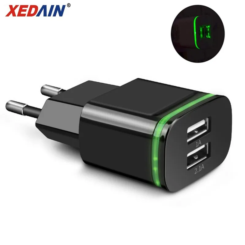 XEDAIN умный светодиодный светильник по стандартам ЕС/США штекер 2 Порты USB Зарядное устройство 5V 2.1A Быстрый Настенный адаптер для зарядки мобильного телефона, для iPhone samsung huawei